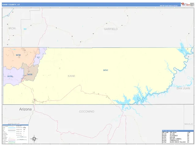 Kane County, UT ZIP Code Wall Map, ColorCast style