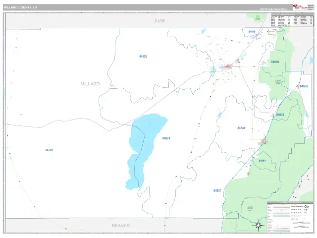 Millard County, UT ZIP Code Wall Map, Classic style