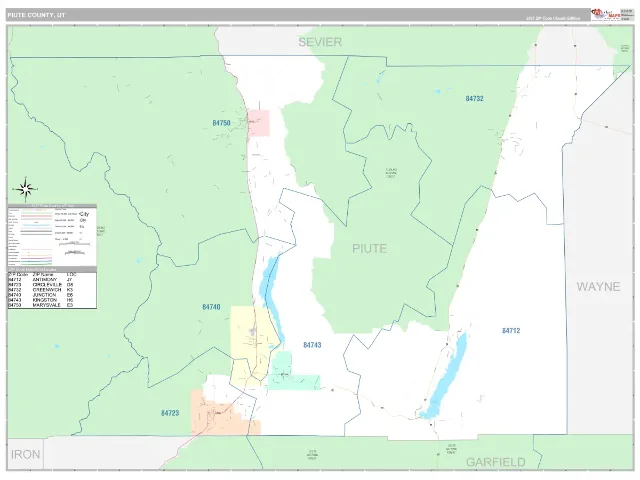 Piute County, UT ZIP Code Wall Map, Classic style