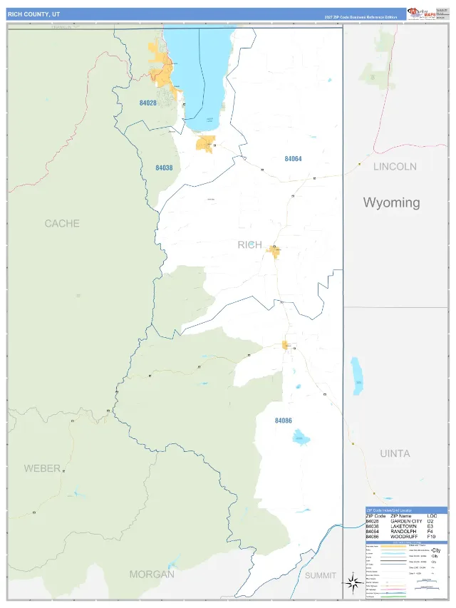 Rich County, UT ZIP Code Wall Map, Business Reference style