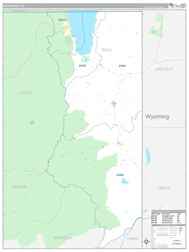 Rich County, UT ZIP Code Wall Map, Classic style