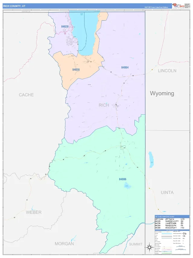 Rich County, UT ZIP Code Wall Map, ColorCast style