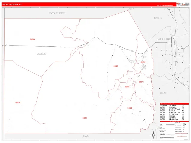 Tooele County, UT ZIP Code Wall Map, RedLine style