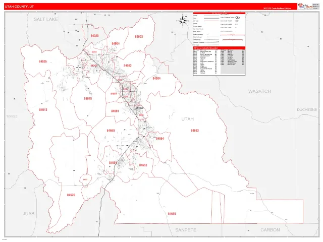 Utah County, UT ZIP Code Wall Map, RedLine style