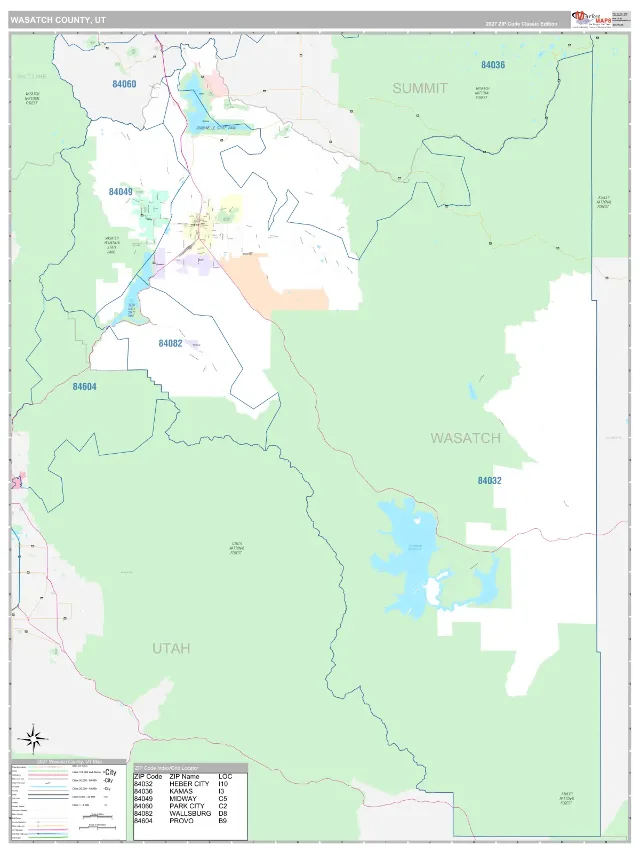 Wasatch County, UT ZIP Code Wall Map, Classic style