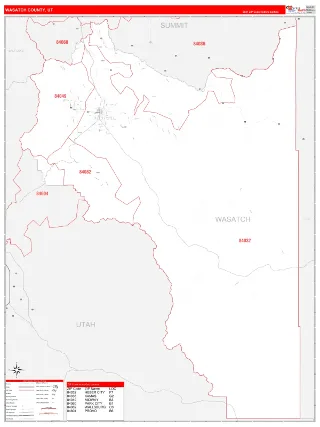 Wasatch County, UT RedLine style ZIP Code wall map