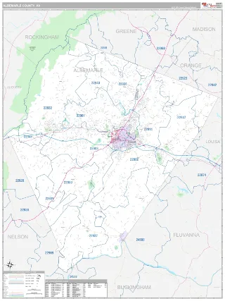 Albemarle County, VA Classic style ZIP Code wall map