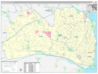 Alexandria County, VA Classic style ZIP Code wall map