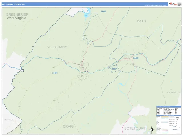 Alleghany County, VA ZIP Code Wall Map, Business Reference style