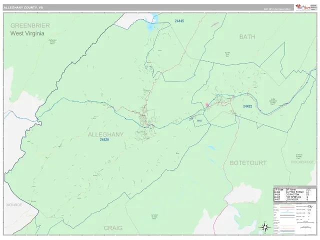 Alleghany County, VA ZIP Code Wall Map, Classic style