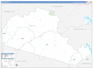 Amelia County, VA Business Reference style ZIP Code wall map