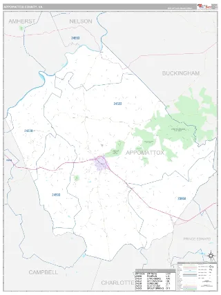 Appomattox County, VA Classic style ZIP Code wall map