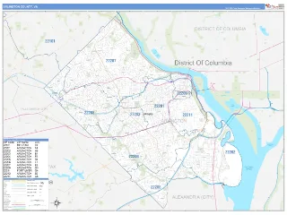 Arlington County, VA Business Reference style ZIP Code wall map