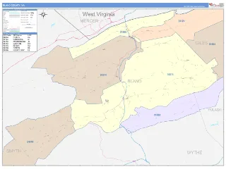 Bland County, VA ColorCast style ZIP Code wall map