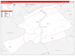 Bland County, VA RedLine style ZIP Code wall map