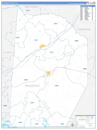 Brunswick County, VA Business Reference style ZIP Code wall map