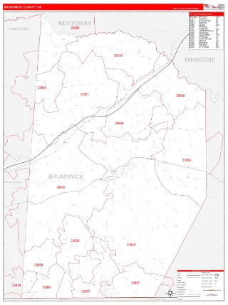 Brunswick County, VA RedLine style ZIP Code wall map