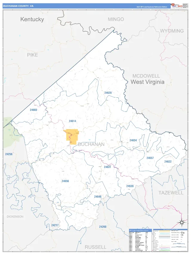 Buchanan County, VA ZIP Code Wall Map, Business Reference style