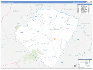 Buckingham County, VA Business Reference style ZIP Code wall map