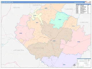 Buckingham County, VA ColorCast style ZIP Code wall map