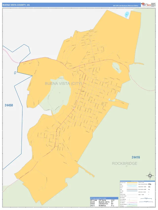 Buena Vista County, VA ZIP Code Wall Map, Business Reference style