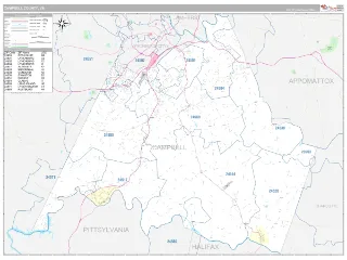 Campbell County, VA Classic style ZIP Code wall map