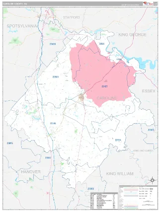 Caroline County, VA Classic style ZIP Code wall map
