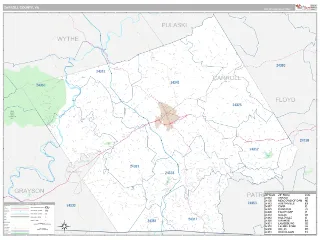 Carroll County, VA Classic style ZIP Code wall map