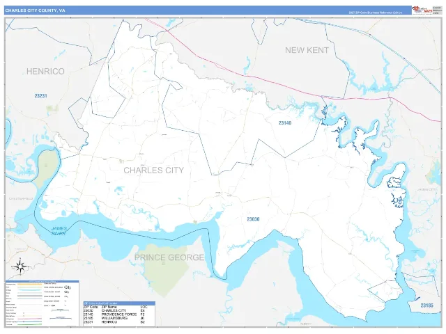 Charles City County, VA ZIP Code Wall Map, Business Reference style