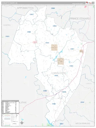 Charlotte County, VA Classic style ZIP Code wall map