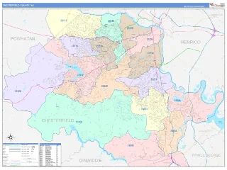 Chesterfield County, VA ColorCast style ZIP Code wall map