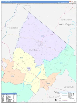 Clarke County, VA ColorCast style ZIP Code wall map