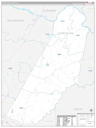 Cumberland County, VA Classic style ZIP Code wall map