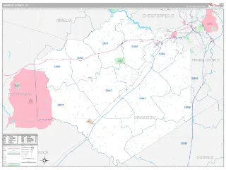 Dinwiddie County, VA Classic style ZIP Code wall map