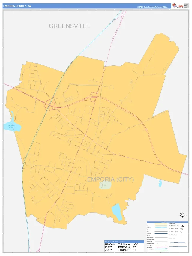 Emporia County, VA ZIP Code Wall Map, Business Reference style