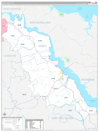 Essex County, VA Classic style ZIP Code wall map