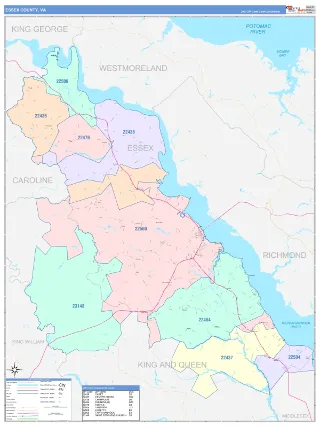 Essex County, VA ColorCast style ZIP Code wall map