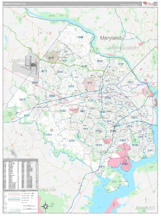 Fairfax County, VA Classic style ZIP Code wall map