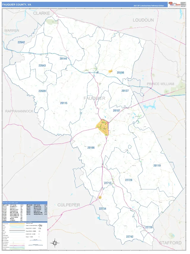 Fauquier County, VA ZIP Code Wall Map, Business Reference style