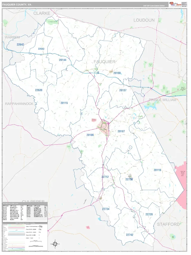 Fauquier County, VA ZIP Code Wall Map, Classic style
