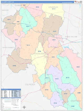 Fauquier County, VA ColorCast style ZIP Code wall map