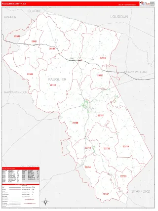 Fauquier County, VA RedLine style ZIP Code wall map