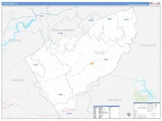 Floyd County, VA Business Reference style ZIP Code wall map