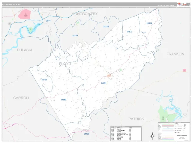 Floyd County, VA ZIP Code Wall Map, Classic style