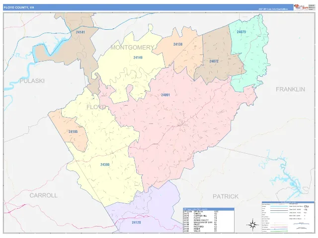 Floyd County, VA ZIP Code Wall Map, ColorCast style