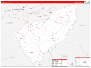Floyd County, VA RedLine style ZIP Code wall map