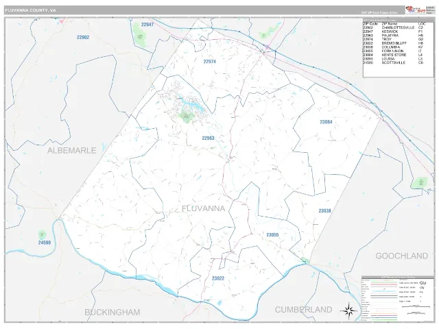 Fluvanna County, VA ZIP Code Wall Map, Classic style