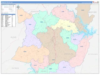 Franklin County, VA ColorCast style ZIP Code wall map