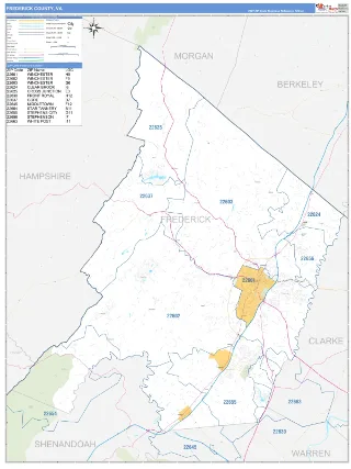 Frederick County, VA Business Reference style ZIP Code wall map