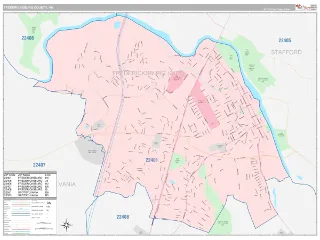 Fredericksburg County, VA Classic style ZIP Code wall map